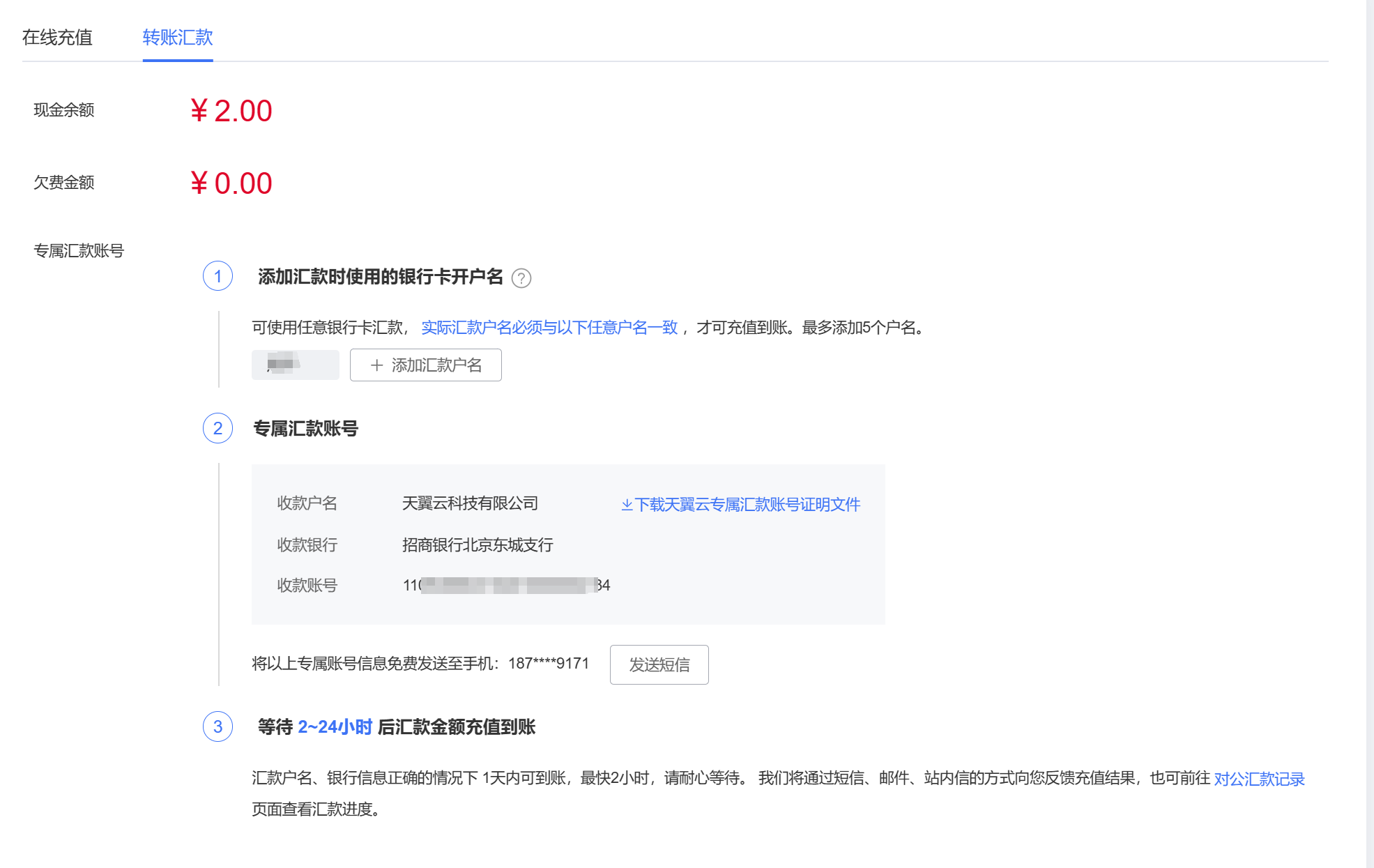 账户充值-费用中心-资金管理-余额充值 - 天翼云