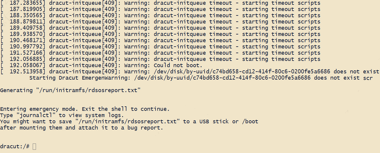 Linux系统启动时，dracut报错某分区找不到，无法系统并进入紧急模式。.png